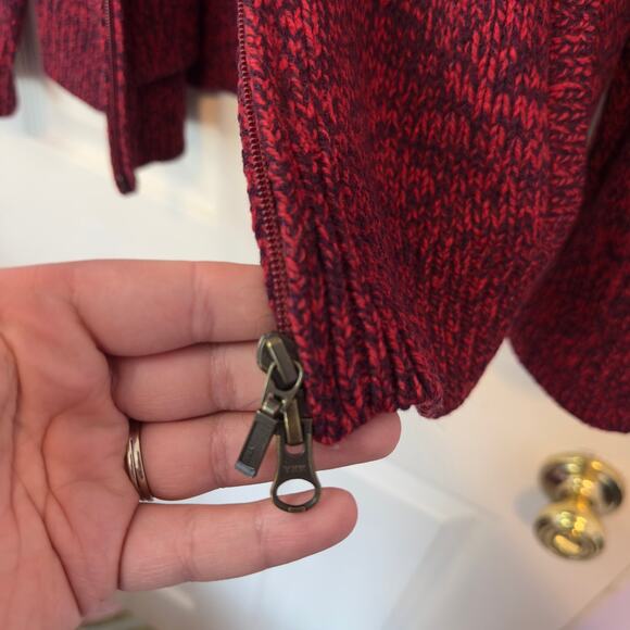 L.L. Bean 100% Lambswool Full Double Zip Knit Cardigan Sweater Size S Red Winter - Picture 9 of 13